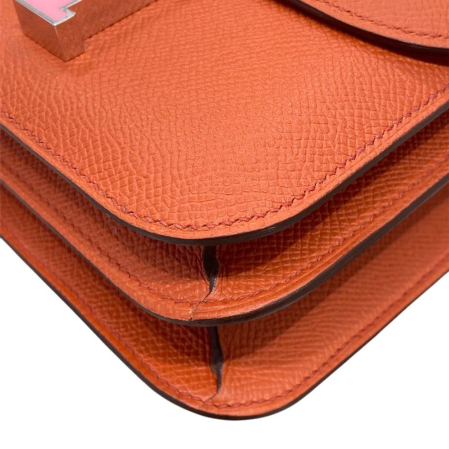 HERMES 愛馬仕 CONSTANCE19肩背包 EPSOM皮革 橘色 銀扣-5
