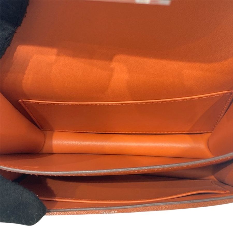 HERMES 愛馬仕 CONSTANCE19肩背包 EPSOM皮革 橘色 銀扣-9