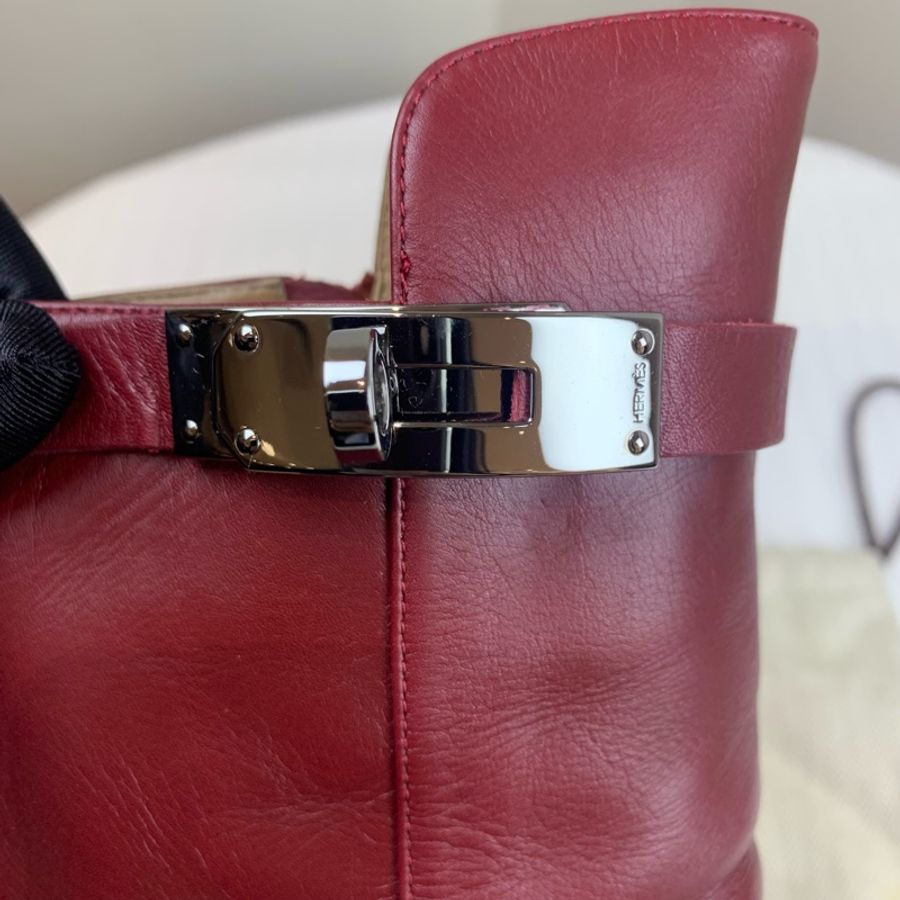 Hermes/愛馬仕 女士酒紅色Kelly全皮高跟靴子短靴 跟高約7公分 配件:盒子,塵袋 37碼-5