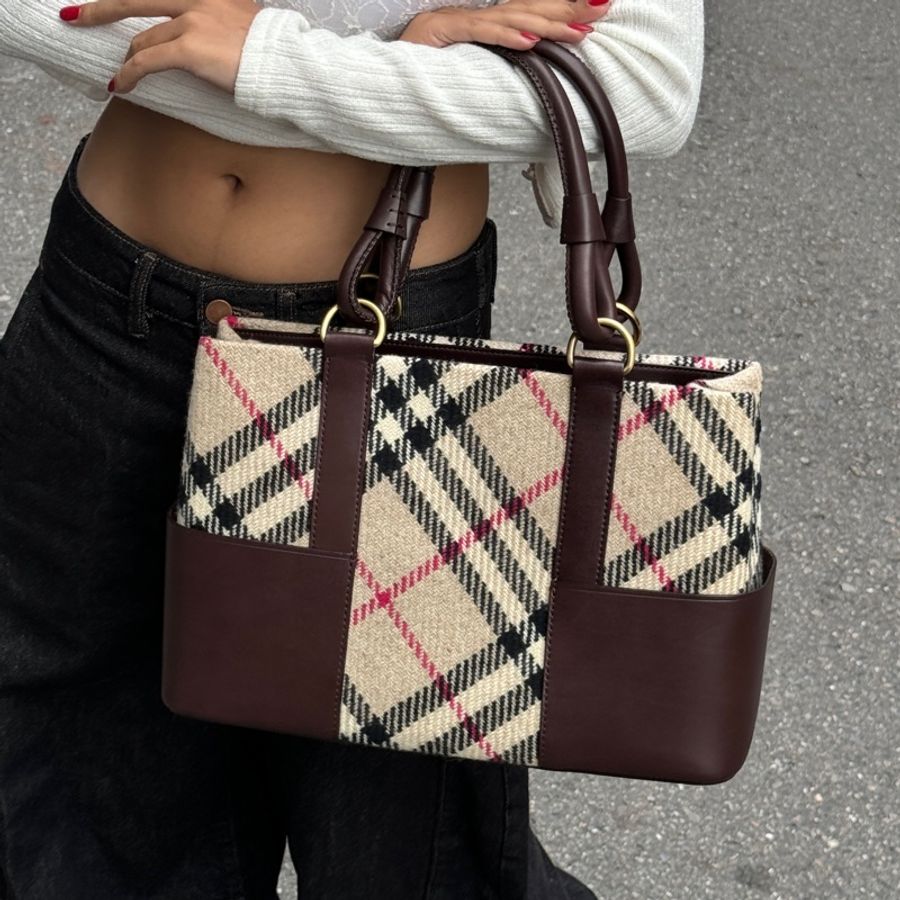 【全新品閒置🎁】 Burberry 巴寶莉 羊毛格紋 肩背手提包 (專櫃93,000)-3
