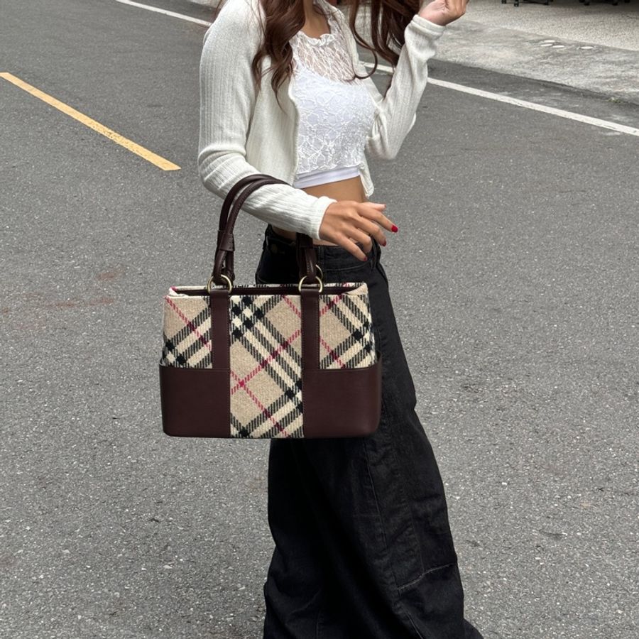 【全新品閒置🎁】 Burberry 巴寶莉 羊毛格紋 肩背手提包 (專櫃93,000)-5