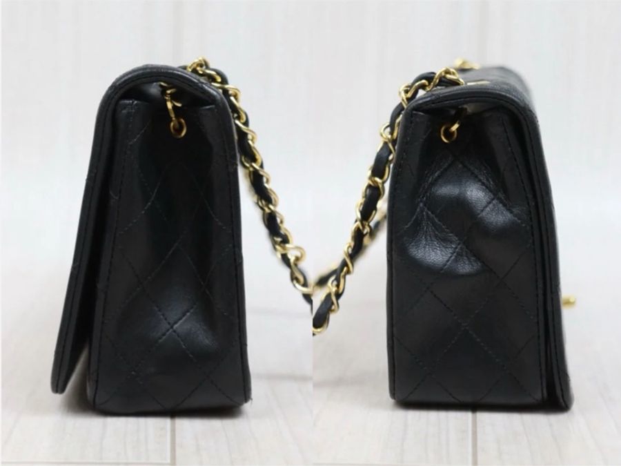 「JL精品代購」 9新 Chanel 香奈兒 黑金翻蓋羊皮鏈條單肩包-3