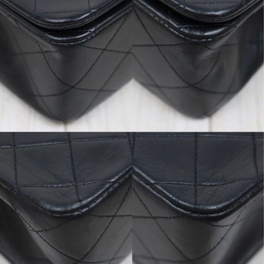 「JL精品代購」 9新 Chanel 香奈兒 黑金翻蓋羊皮鏈條單肩包-5
