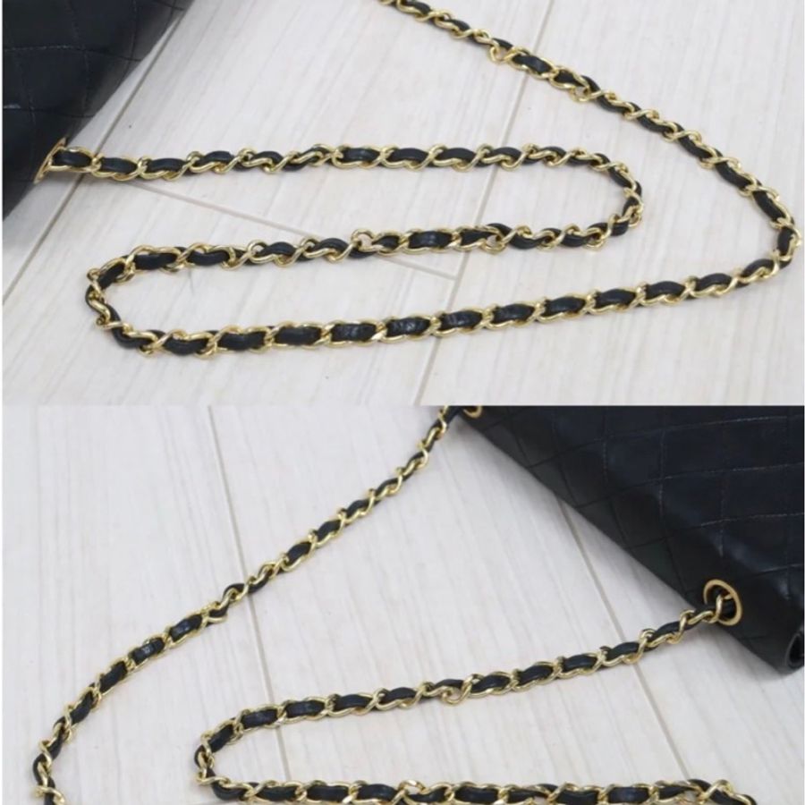 「JL精品代購」 9新 Chanel 香奈兒 黑金翻蓋羊皮鏈條單肩包-6