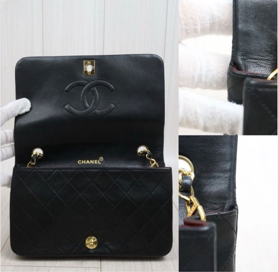 「JL精品代購」 9新 Chanel 香奈兒 黑金翻蓋羊皮鏈條單肩包-7