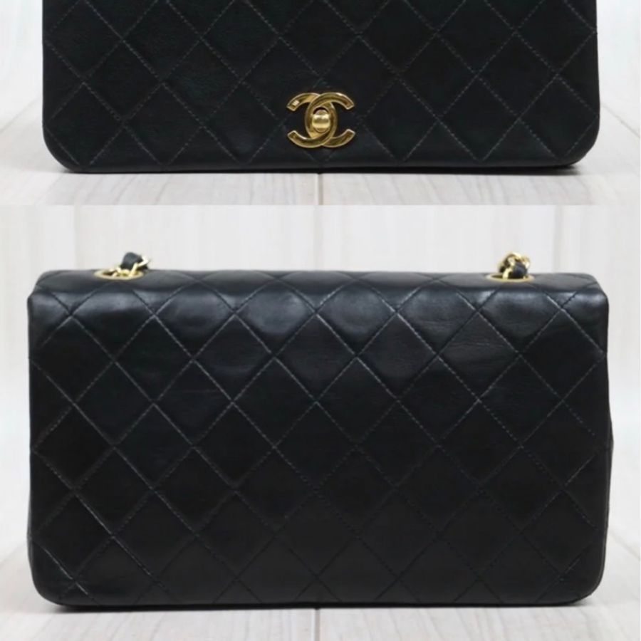 「JL精品代購」 9新 Chanel 香奈兒 黑金翻蓋羊皮鏈條單肩包-10
