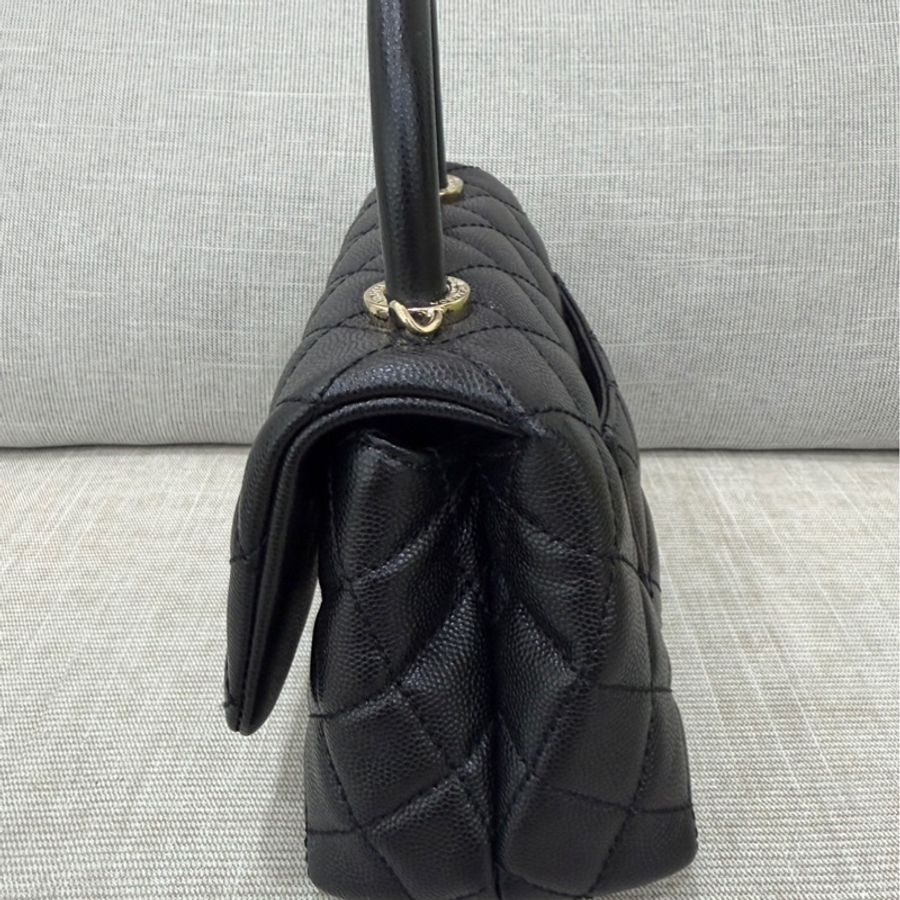 香奈兒 Chanel cocohandle mini 荔枝牛皮 黑金-10