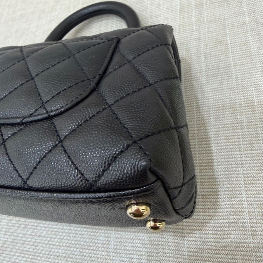 香奈兒 Chanel cocohandle mini 荔枝牛皮 黑金-13