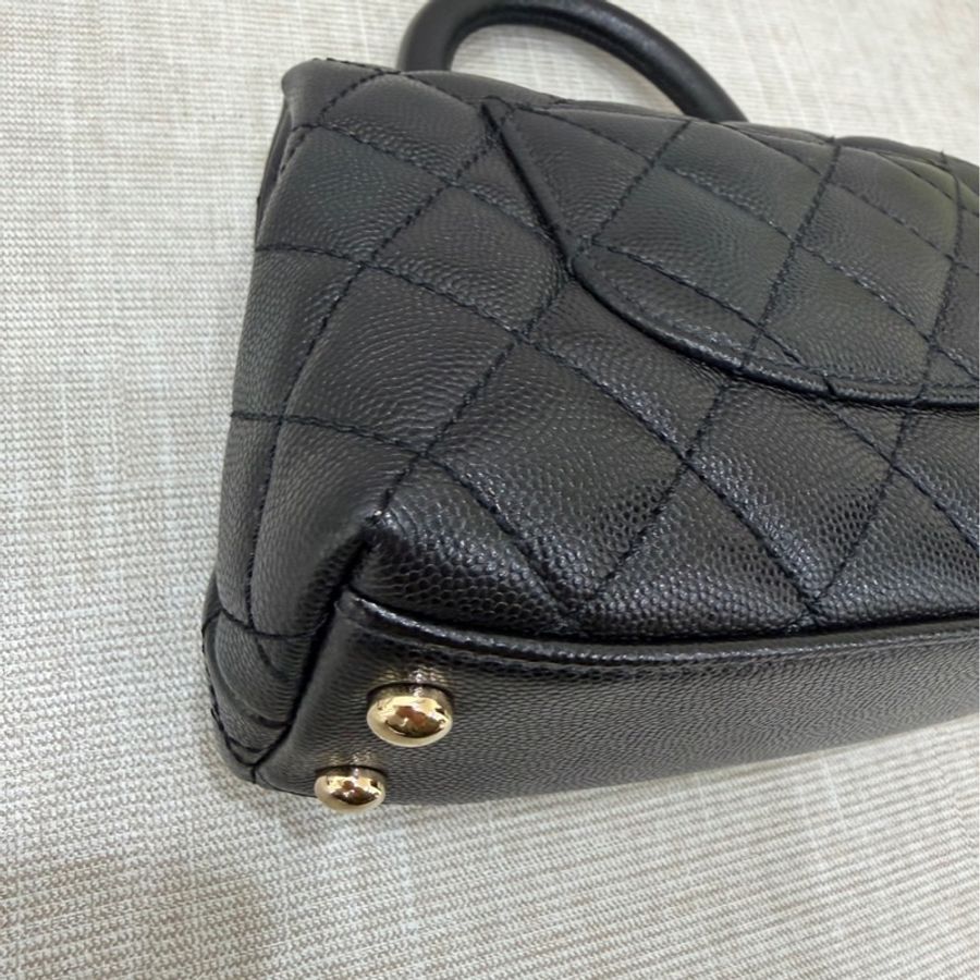 香奈兒 Chanel cocohandle mini 荔枝牛皮 黑金-14