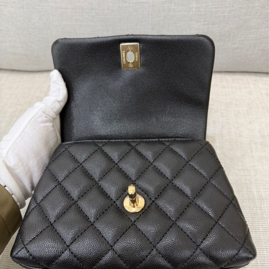 香奈兒 Chanel cocohandle mini 荔枝牛皮 黑金-35