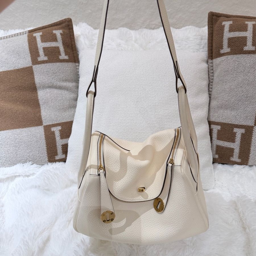 Hermes Lindy 26/ 奶油白 金扣/ U刻-4
