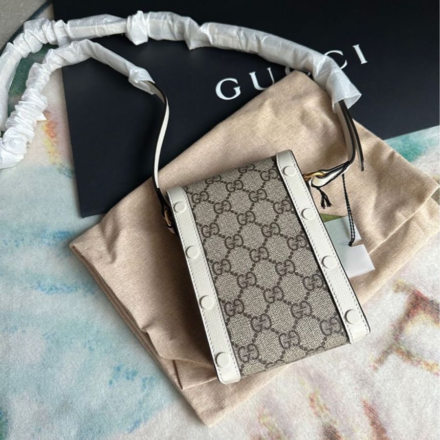 古馳 斜挎包 gucci 包 馬蹄扣 白色 米色老花 手機包 手提包 電話包 相機包-19