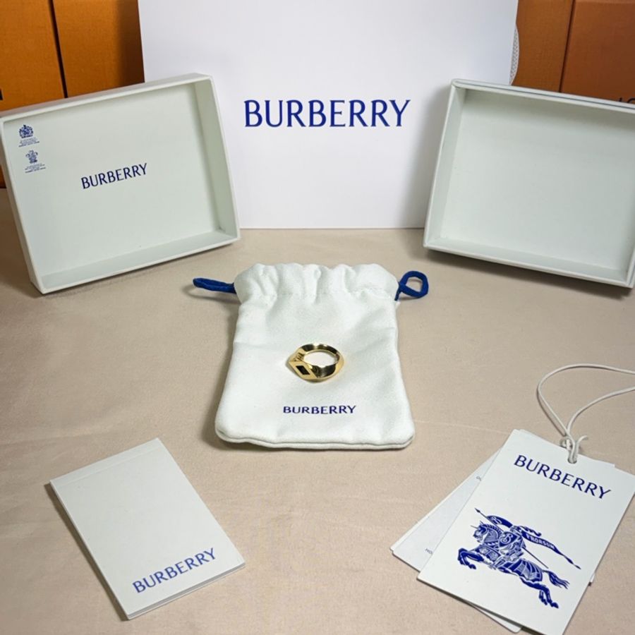 🎁閒置未使用 全配 99新 Burberry 巴寶莉 925純銀 金色戒指-3