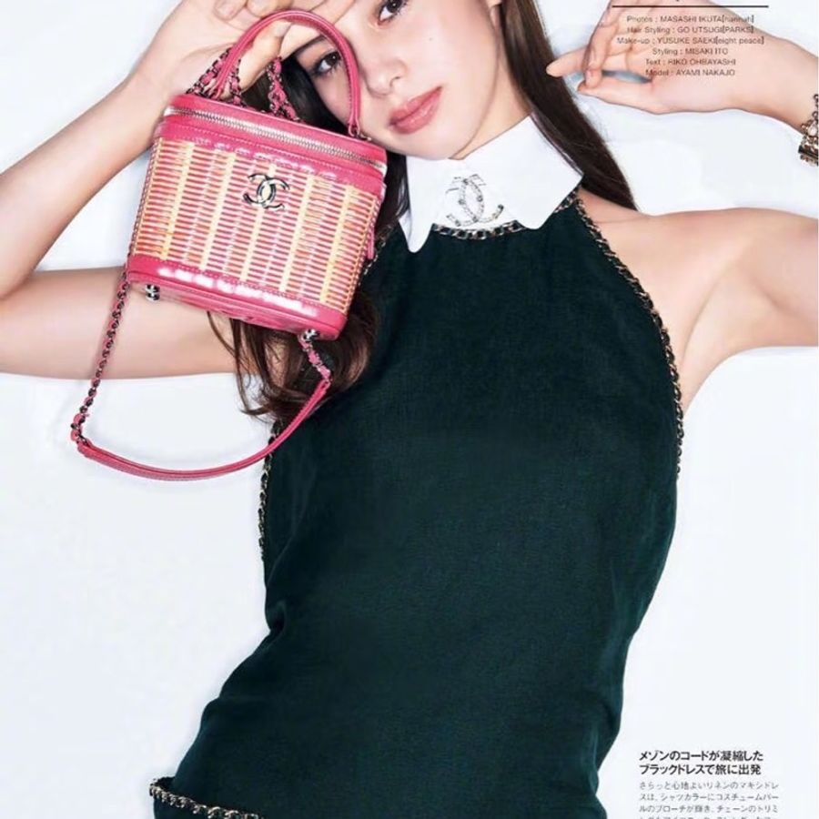 Chanel香奈兒 2020ss限量春夏系列竹編包竹籃子藤條包 粉色化妝包 手提單肩斜挎包-0