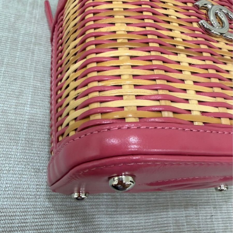 Chanel香奈兒 2020ss限量春夏系列竹編包竹籃子藤條包 粉色化妝包 手提單肩斜挎包-14