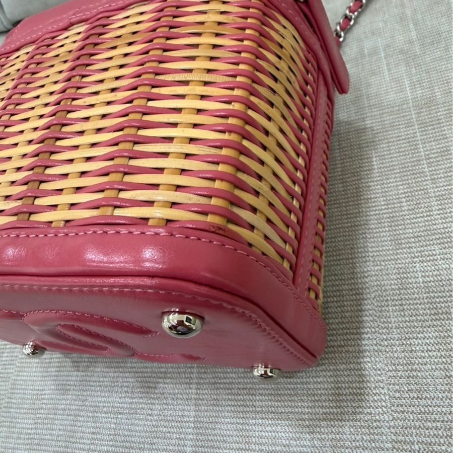 Chanel香奈兒 2020ss限量春夏系列竹編包竹籃子藤條包 粉色化妝包 手提單肩斜挎包-15