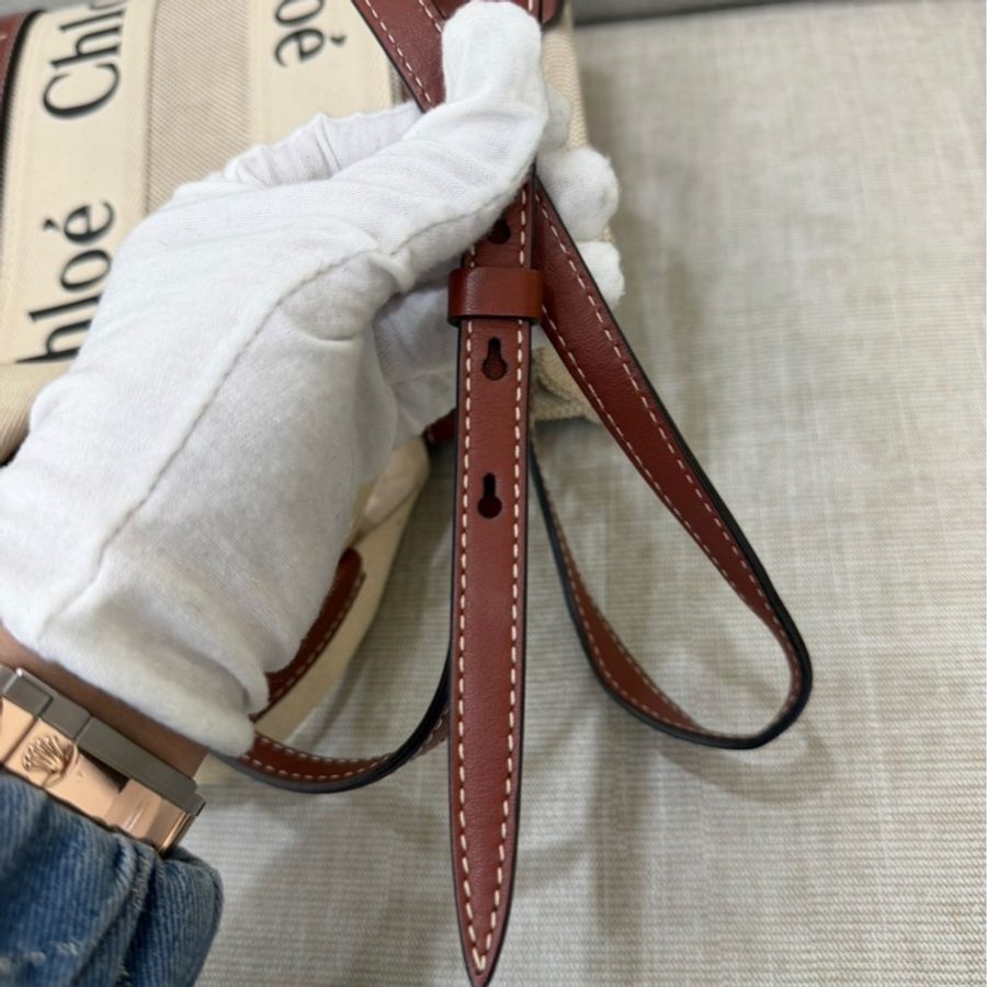 Chloe Woody托特包小款 背帶款 帆布手提包 肩背包 斜背包 焦糖色-31
