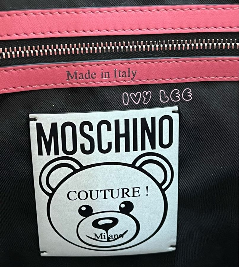 Moschino 經典盪鞦韆泰迪熊 Swing Bear 兩用托特包 粉色/防刮皮 斜背 手提 正品 二手精品-12