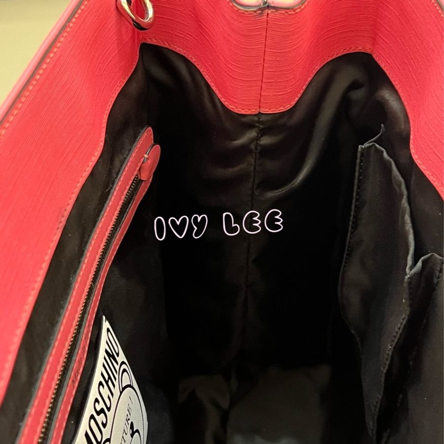 Moschino 經典盪鞦韆泰迪熊 Swing Bear 兩用托特包 粉色/防刮皮 斜背 手提 正品 二手精品-14