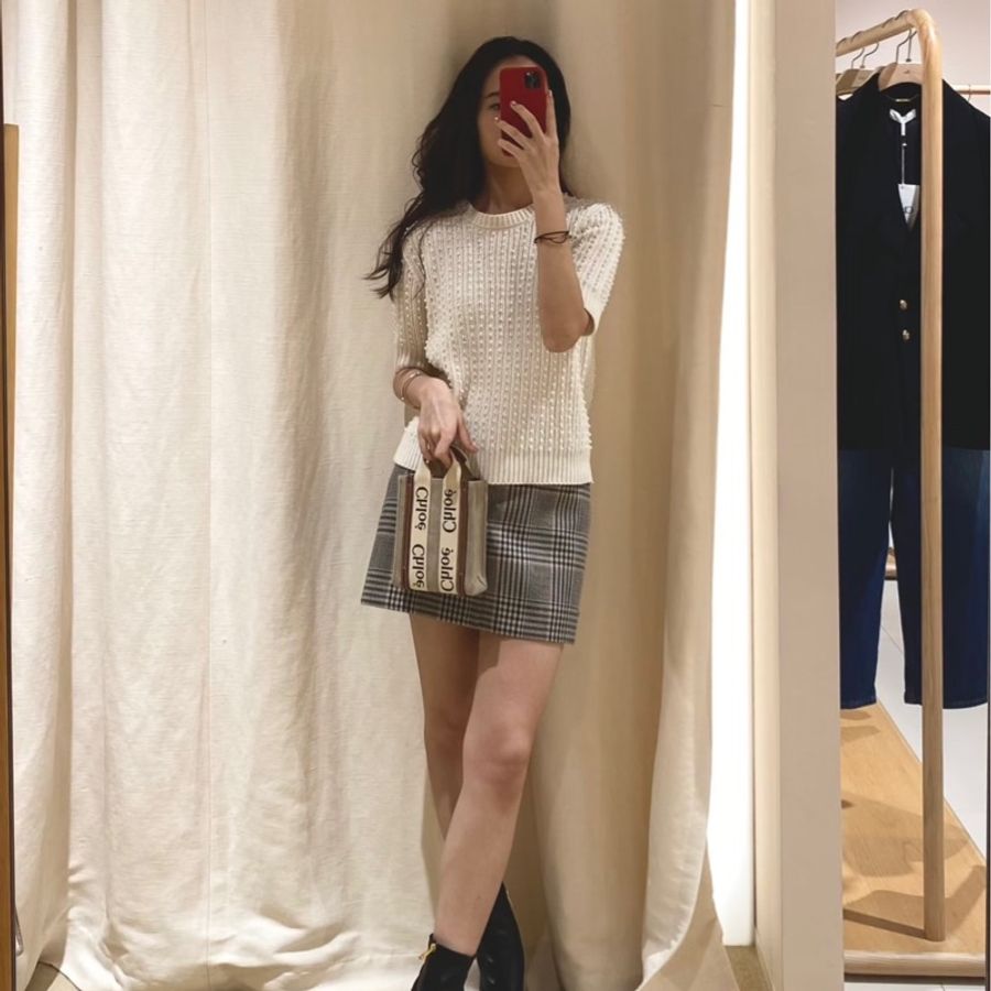 Chloe’ 蔻依 Woody North South 亞麻帆布皮革飾邊直立手提/斜背包(咖啡色)-1