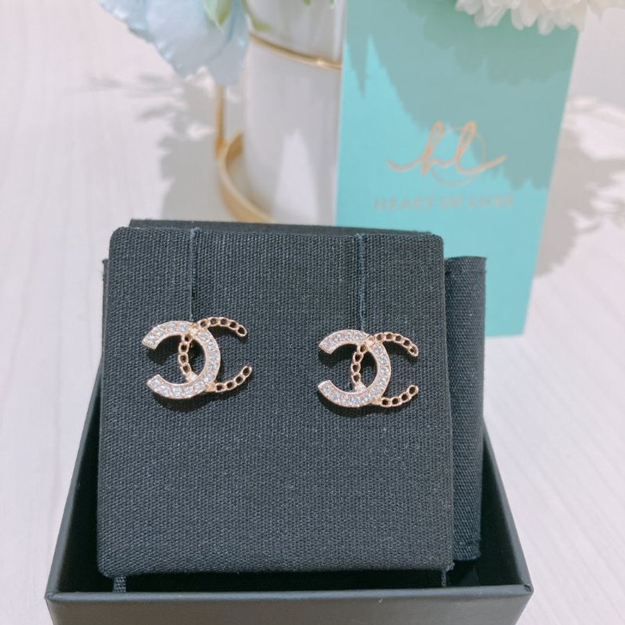 TK1996 香奈兒 經典 雙C 水晶拼褸空 耳環Chanel CC Crystal With Vault Earrings-0