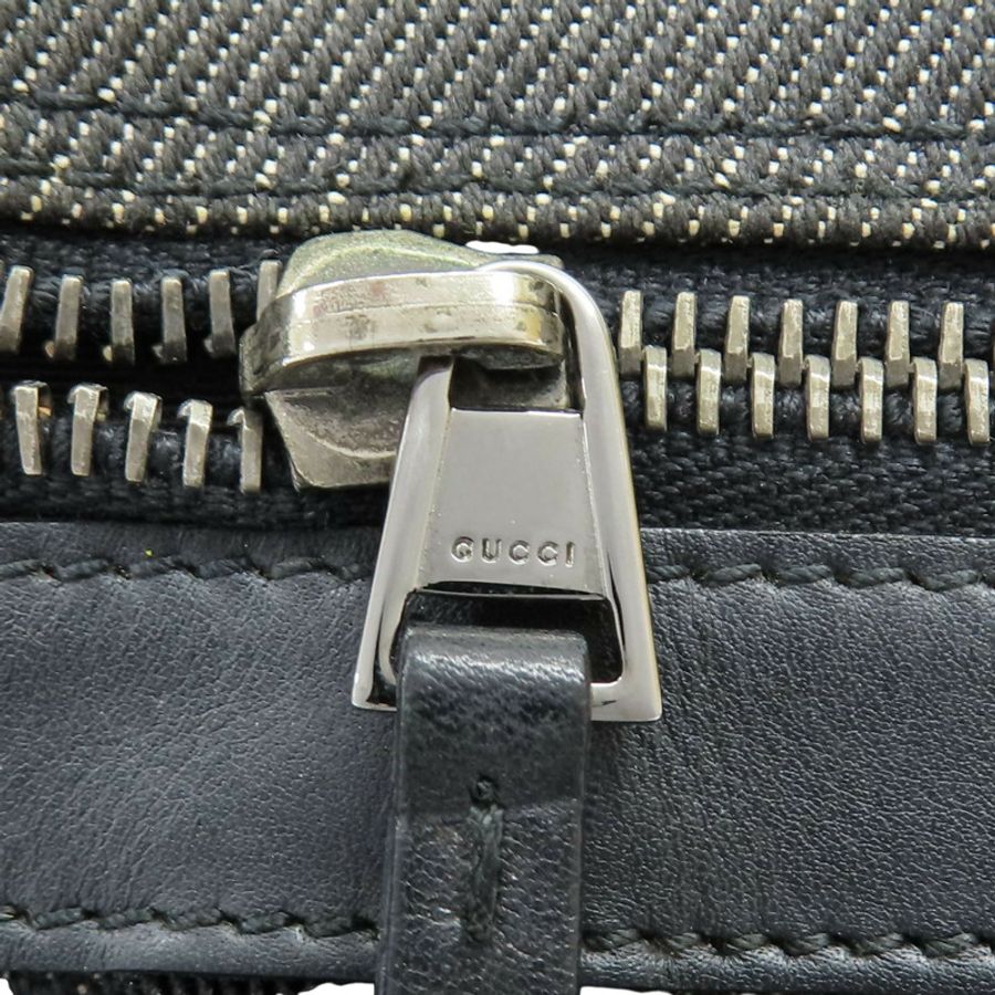 灰色 單寧布 黑色牛皮 肩背包【GUCCI 古馳】 90764-10