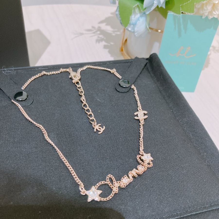 TK1997 香奈兒字母 金 水晶拼星星 頸鏈 Chanel Gold X Crystal Letters with Stars Necklace-1