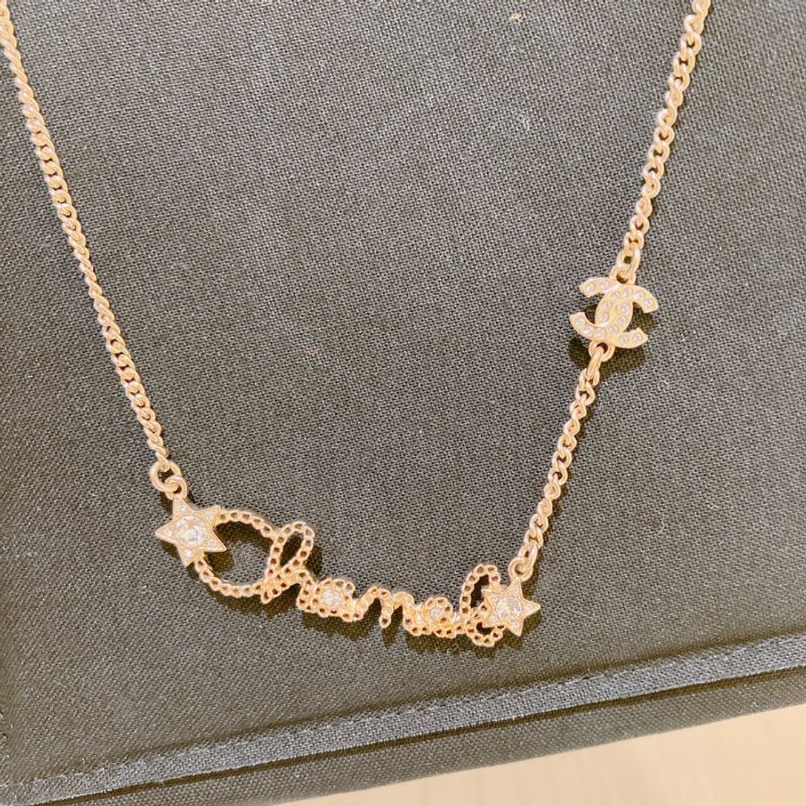 TK1997 香奈兒字母 金 水晶拼星星 頸鏈 Chanel Gold X Crystal Letters with Stars Necklace-3