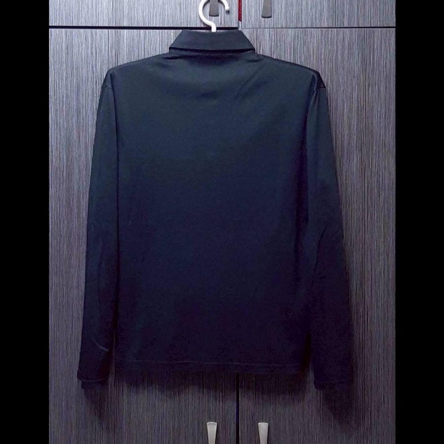 (日本製MIJ)絕版BURBERRY 博柏利 BLACK LABEL 黑標 戰馬 男黑色彈性長袖POLO衫2號-1