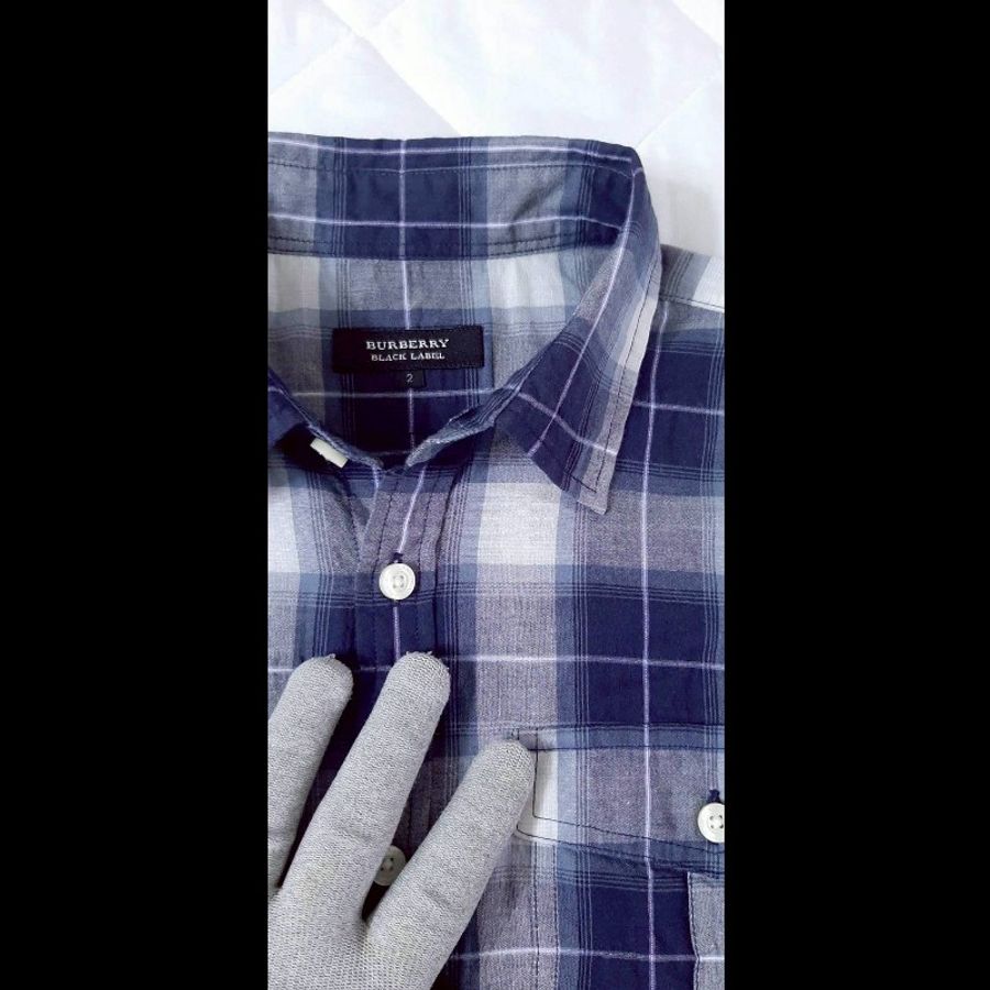 絕版BURBERRY 博柏利 BLACK LABEL 黑標 戰馬 男格紋短袖襯衫2號-6
