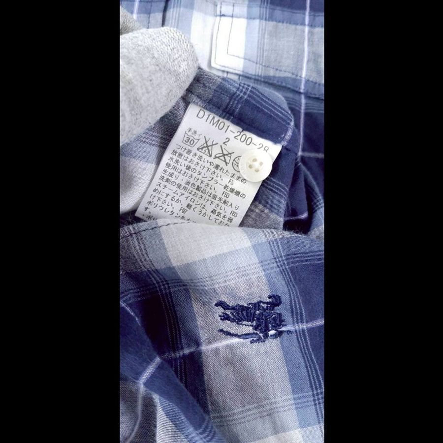 絕版BURBERRY 博柏利 BLACK LABEL 黑標 戰馬 男格紋短袖襯衫2號-7