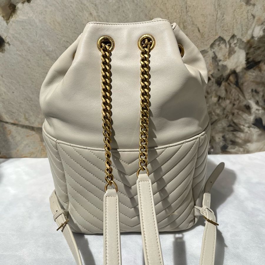 YSL-Saint Laurent灰白色羊皮Y型金鏈後背包-6
