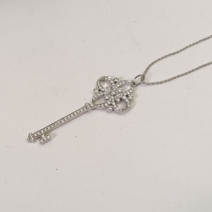 TIFFANY&CO 鑽石pt950維多利亞鑰匙項鏈大號滿鑽-3