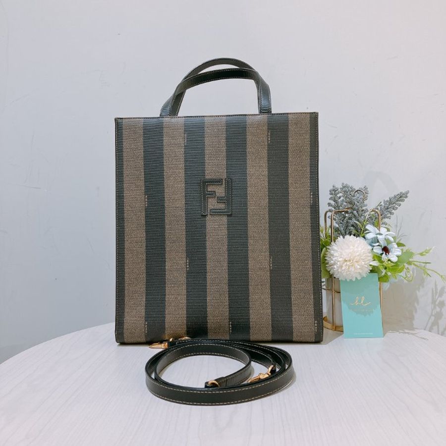 TK1980 芬廸 背包吧/肩背包/斜背包/多功能/王吉娜古董 Vintage PVC Pecan Backpack Canvas Brown #No Number-0