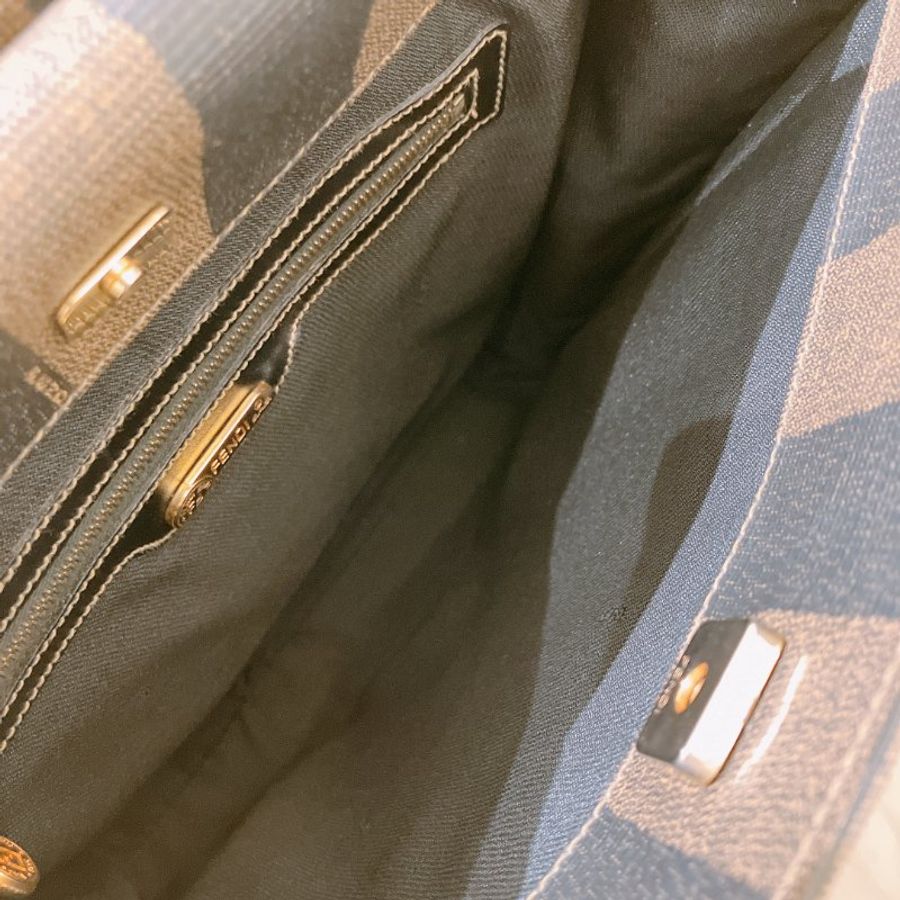 TK1980 芬廸 背包吧/肩背包/斜背包/多功能/王吉娜古董 Vintage PVC Pecan Backpack Canvas Brown #No Number-10