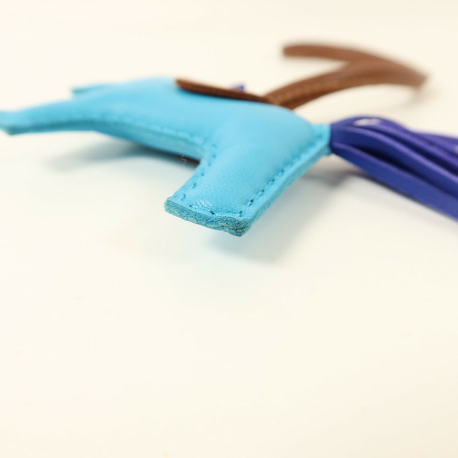 HERMES Milo皮革Rodeo PM掛飾Bleu Azteque/Bleu Electrique/Fauve-6