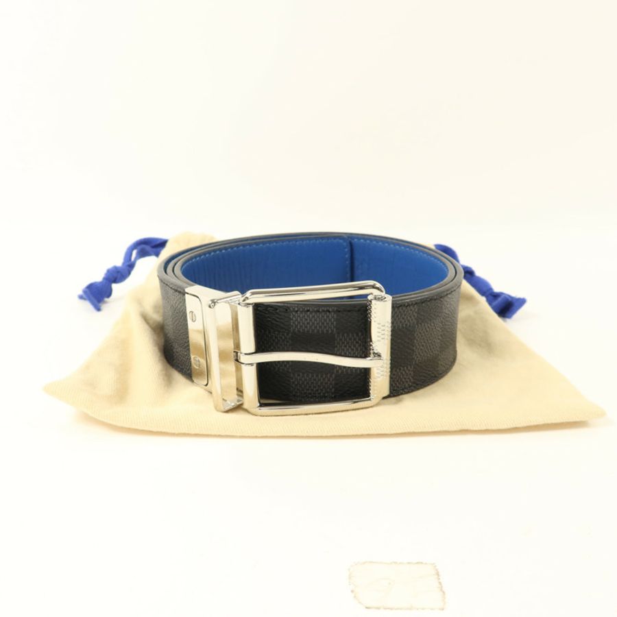 LOUIS VUITTON Damier Graphite Reversible Belt銀扣皮帶-10
