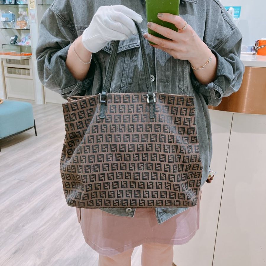 TK1982 芬廸 中古 手提包 Fendi Vintage Small Zucchino Tote Bag Canvas Brown-1