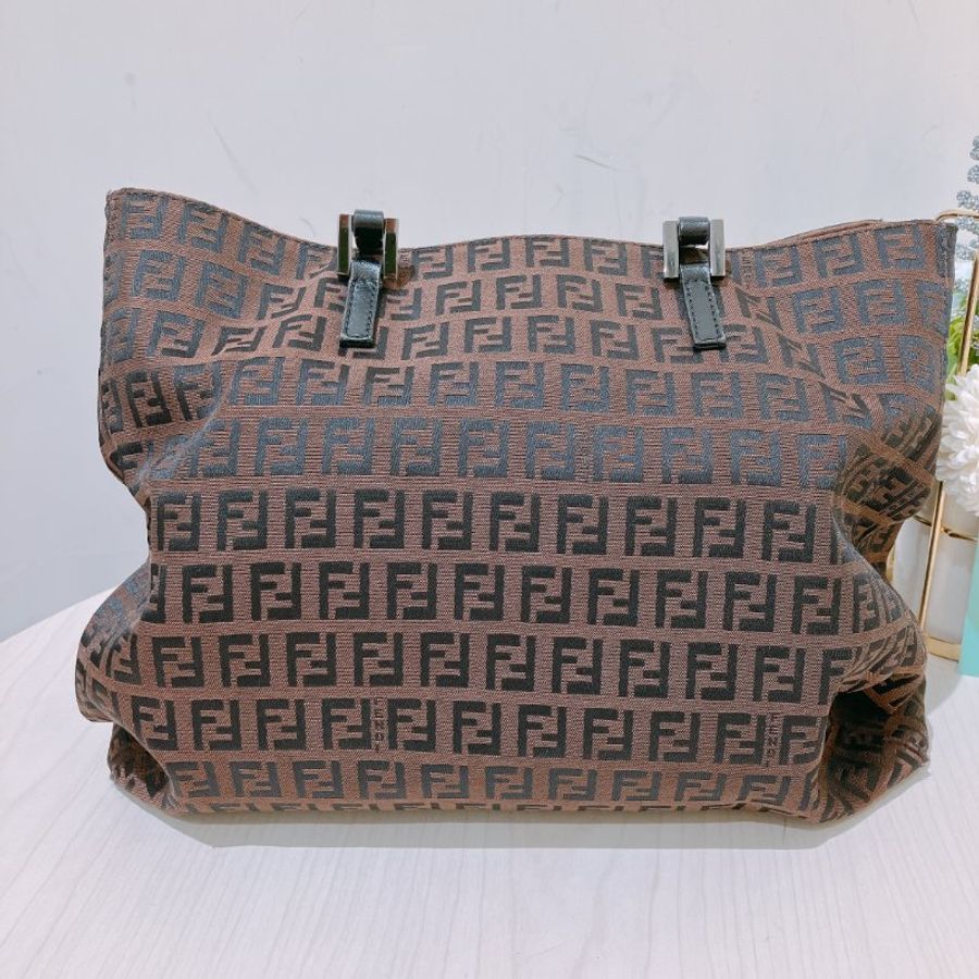 TK1982 芬廸 中古 手提包 Fendi Vintage Small Zucchino Tote Bag Canvas Brown-4