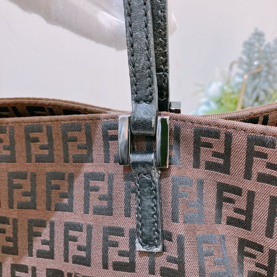 TK1982 芬廸 中古 手提包 Fendi Vintage Small Zucchino Tote Bag Canvas Brown-16
