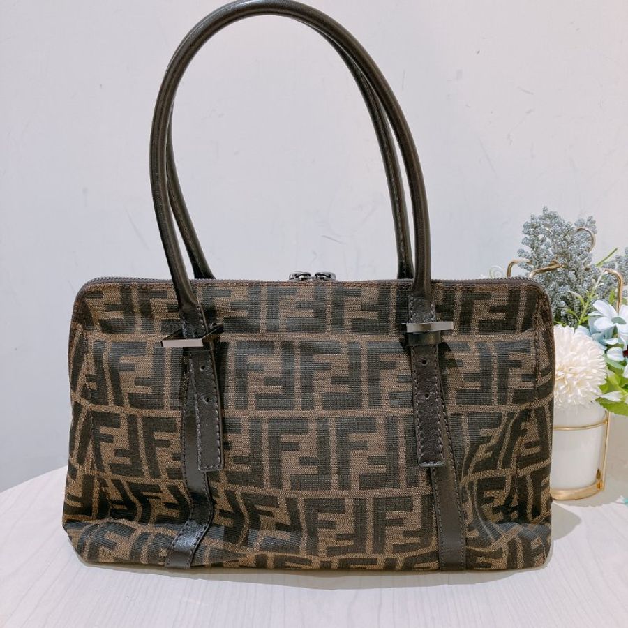 TK1983	 Fendi Vintage Zucca Buston Handle Bag Canvas Brown-6