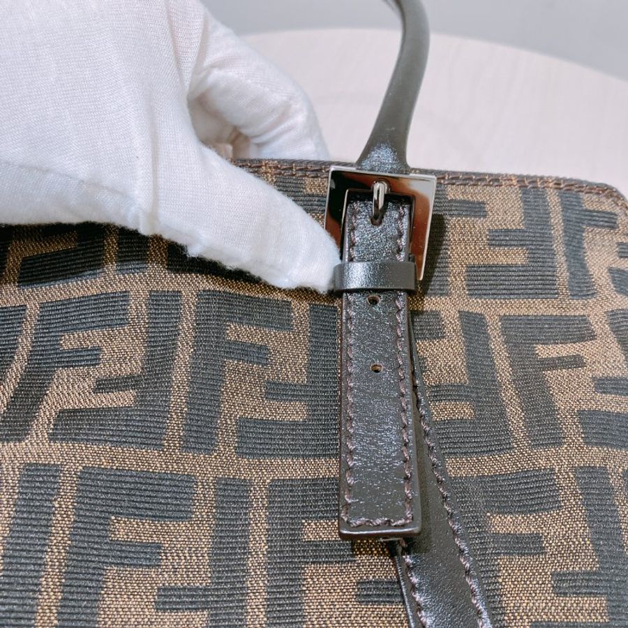 TK1983	 Fendi Vintage Zucca Buston Handle Bag Canvas Brown-13
