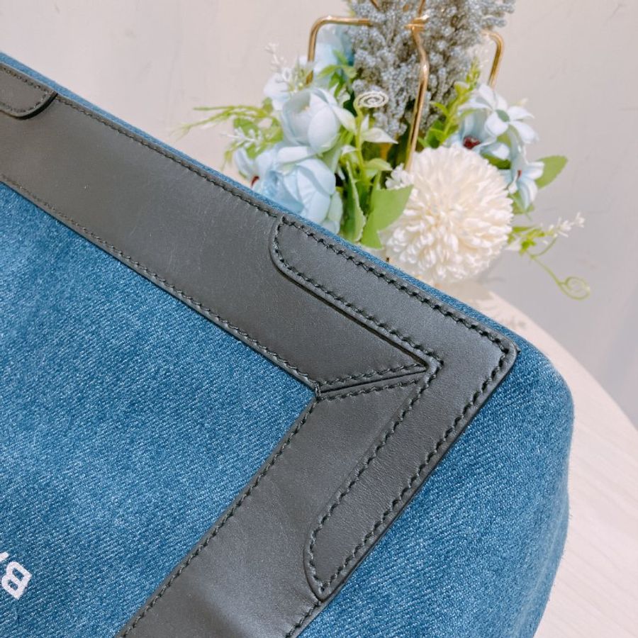 TK1984 巴黎世家 牛仔布拼牛皮 手提袋 Balenciaga Cabas S Tote Bag Denim Navy x Black-6