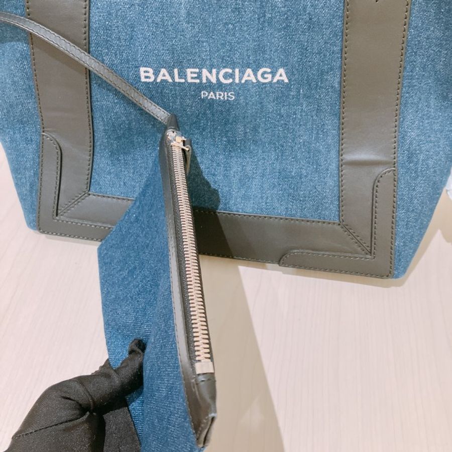 TK1984 巴黎世家 牛仔布拼牛皮 手提袋 Balenciaga Cabas S Tote Bag Denim Navy x Black-12