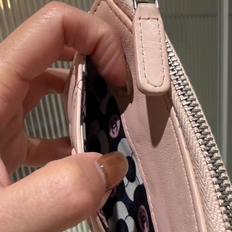 chanel 香奈兒 櫻花粉 信用卡卡夾 L拉 卡夾 皮夾 短夾 錢包 零錢包-15
