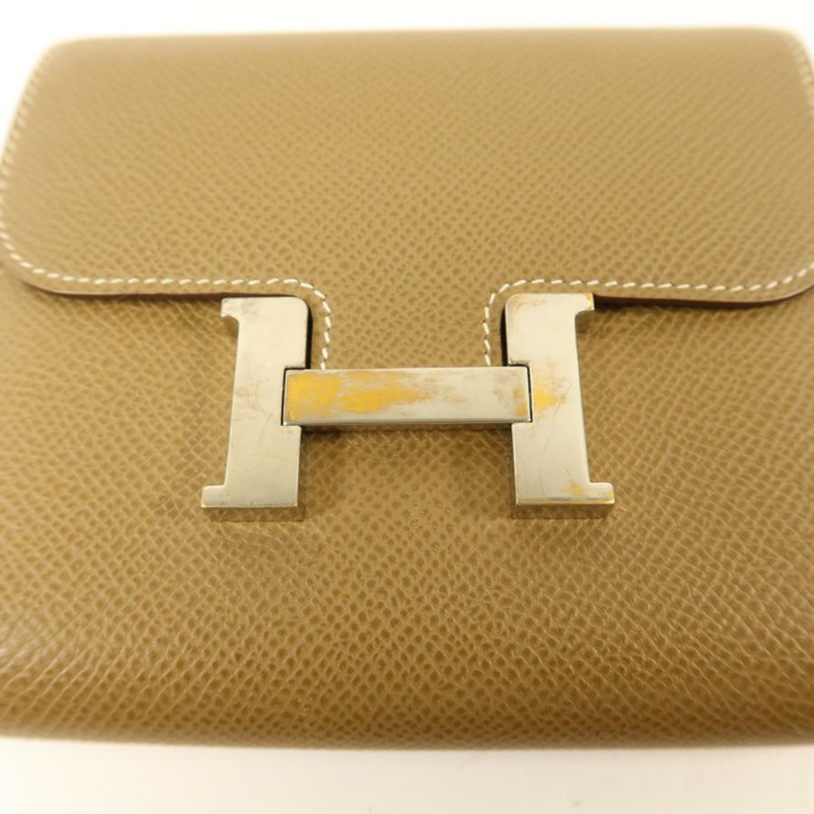 HERMES Epsom皮革Constance Compact Wallet銀扣錢包Etoupe-7