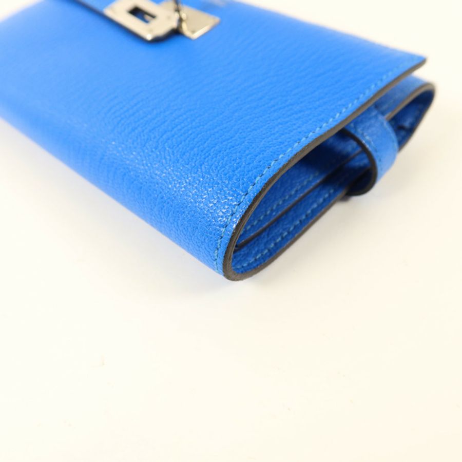 HERMES 【Hermes Fair】Chevre皮革Kelly Short Wallet銀扣錢包Bleu Electrique-12