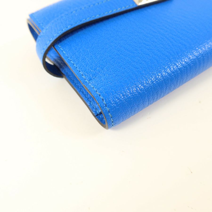 HERMES 【Hermes Fair】Chevre皮革Kelly Short Wallet銀扣錢包Bleu Electrique-13