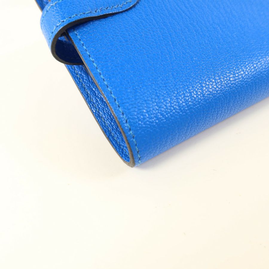 HERMES 【Hermes Fair】Chevre皮革Kelly Short Wallet銀扣錢包Bleu Electrique-15