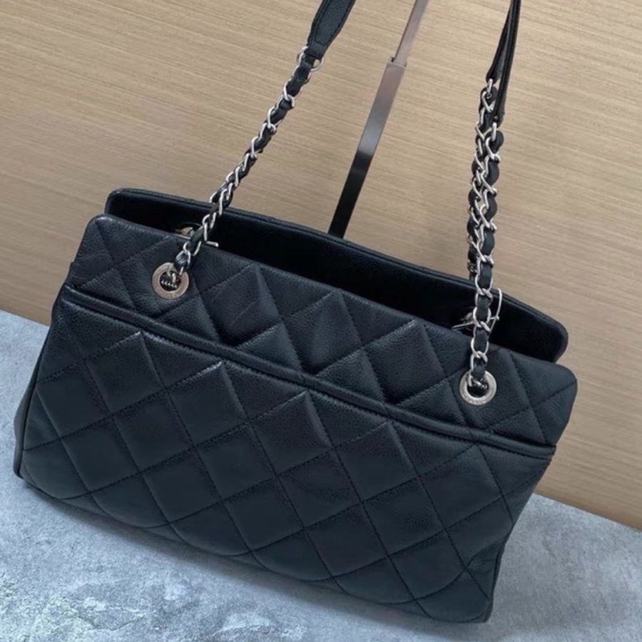 ♥️CHANEL香奈兒黑銀荔枝托特包-7